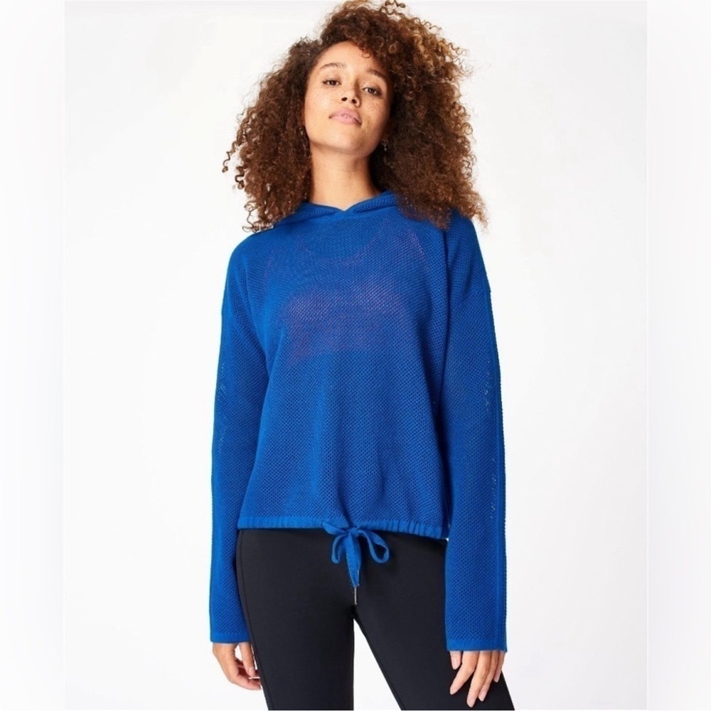 SWEATY BETTY Wimbledon Mesh Knitted Hoody Coverup Size Medium Blue Resortwear